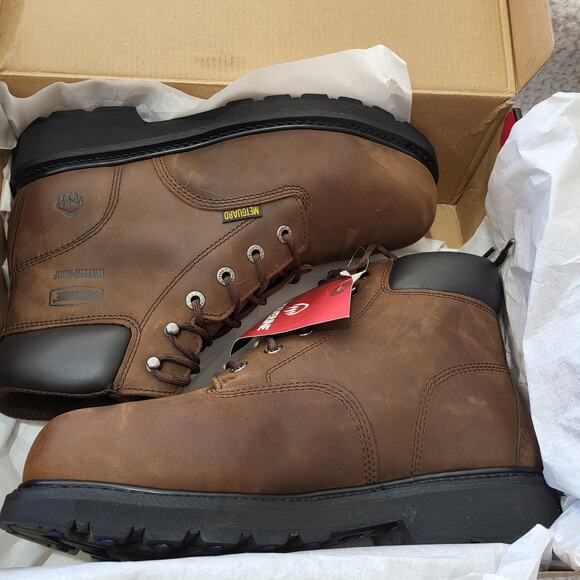 NIB Wolverine Footwear McKay 6" Leather Waterproof Met Guard Brown 11 M - Picture 1 of 8